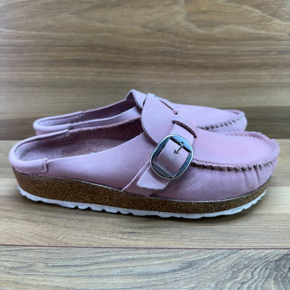 Birkenstock Buckley Clogs Soft Pink Womens 5 N EU 36 Nubuck Moc Toe Buckle Mule